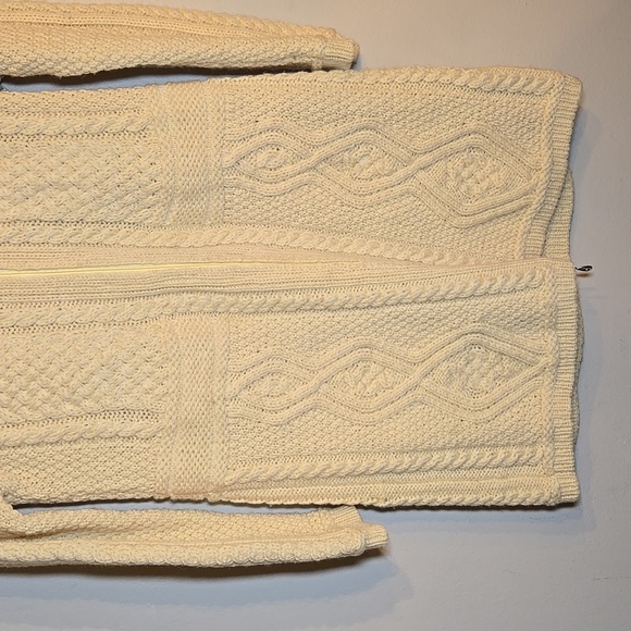 Aran Merino Wool Chunky Fisherman Knit Double Collar Cardigan Coat Sweater NWOT - Picture 6 of 14